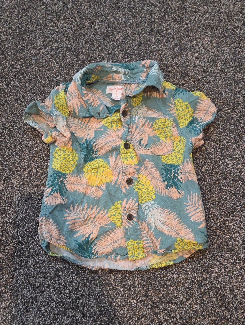 Cat & Jack Teal Pineapple Print Button-Up Shirt - Kids